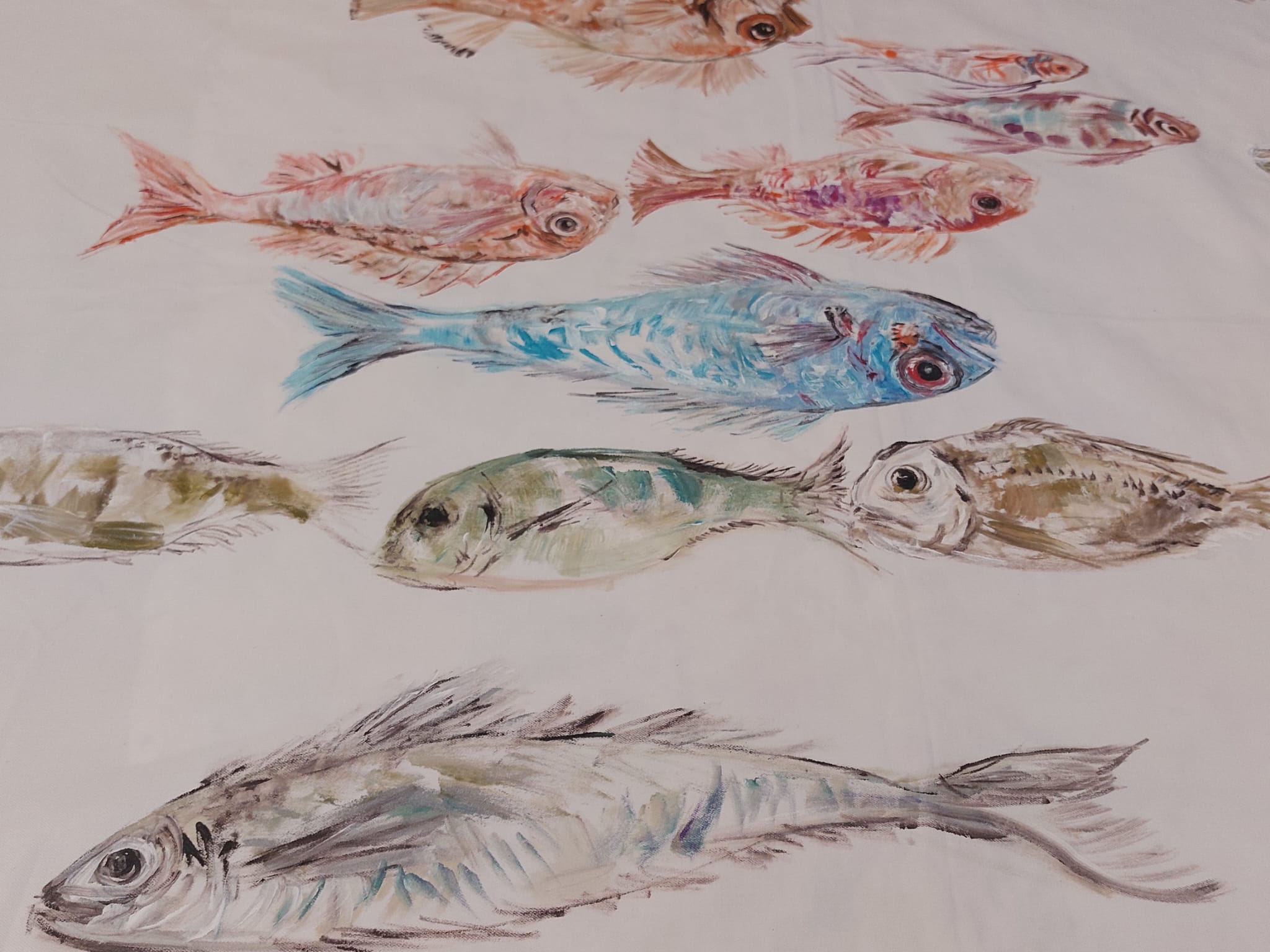 mantel pintado a mano mediterráneo